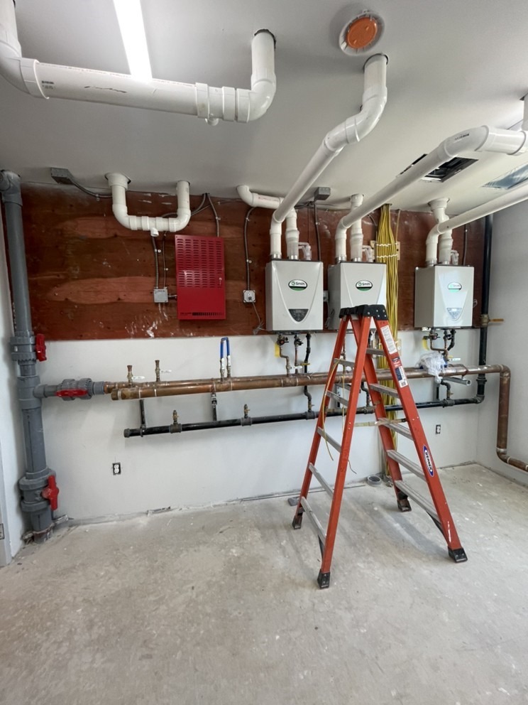 Denny Crum Hall, three tankless water heaters